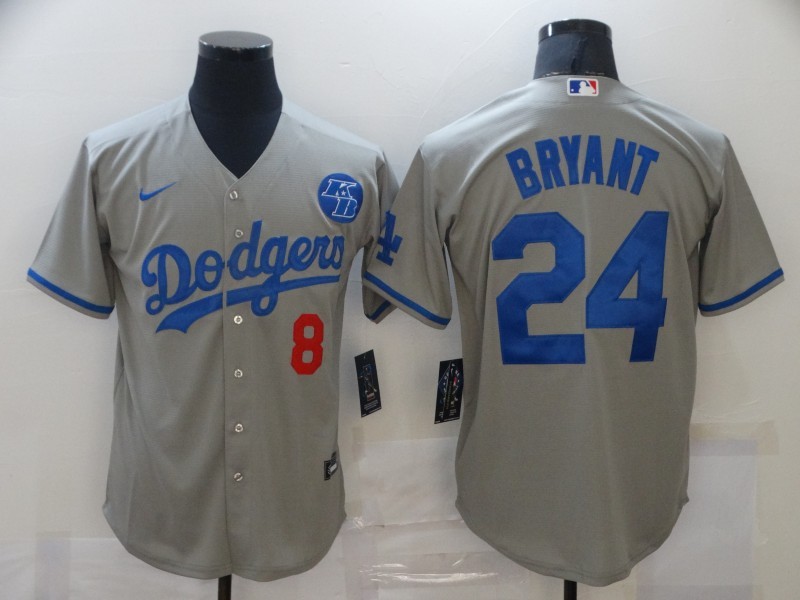 Men's Los Angeles Dodgers Kobe Bryant #8-24 Gray Jersey